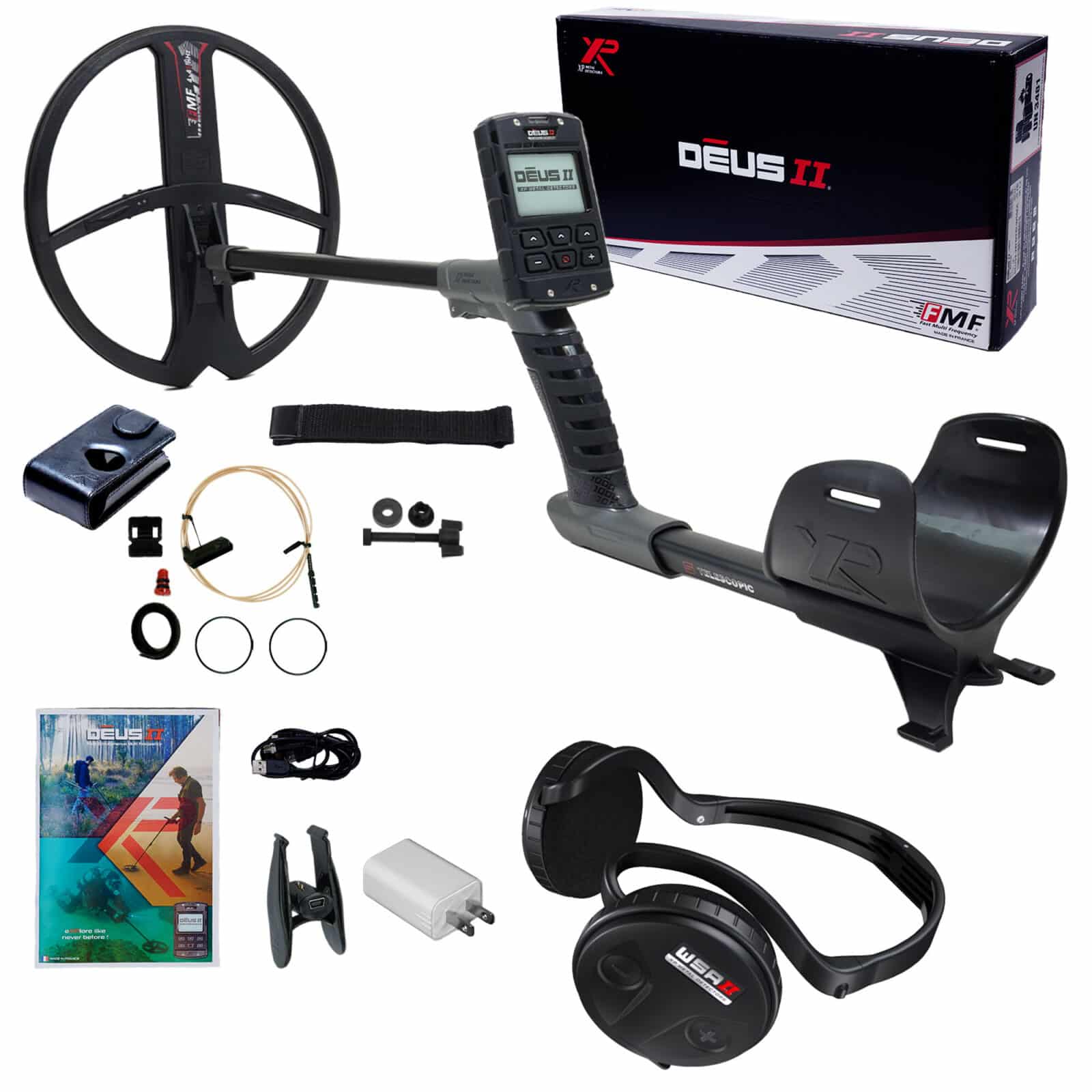 XP DEUS II Fast Multi Frequency RC Metal Detector with 13x11" FMF Search Coil, MI-6, AND WSA II Headphones