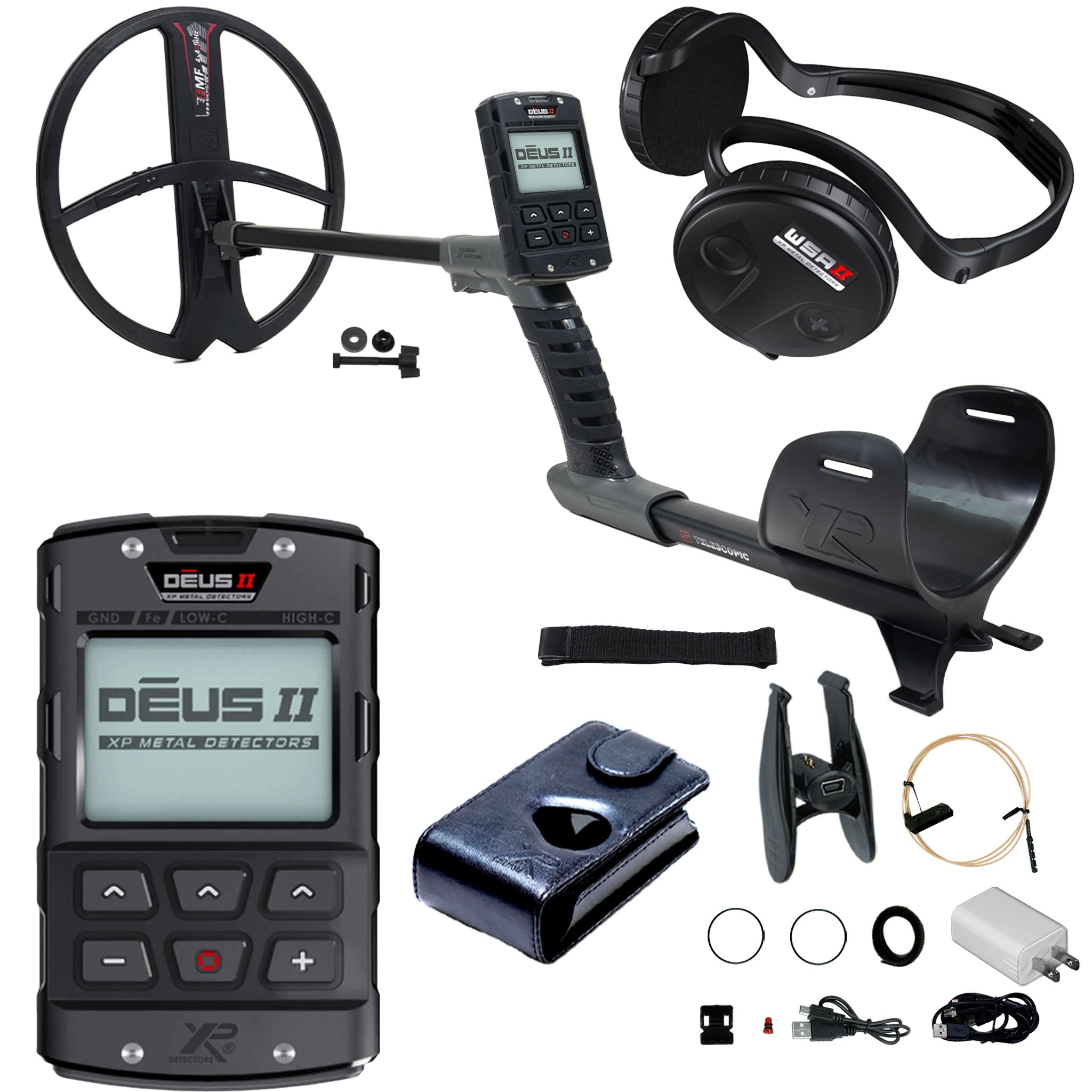 XP DEUS II Fast Multi Frequency RC Metal Detector with 13x11" FMF Search Coil AND WSA II Headphones