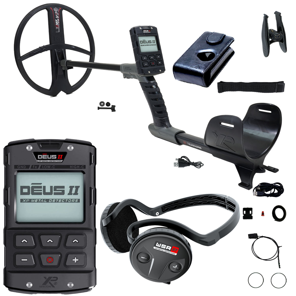 XP DEUS II Fast Multi Frequency RC + WSA ST Metal Detector with 13x11" FMF Search Coil
