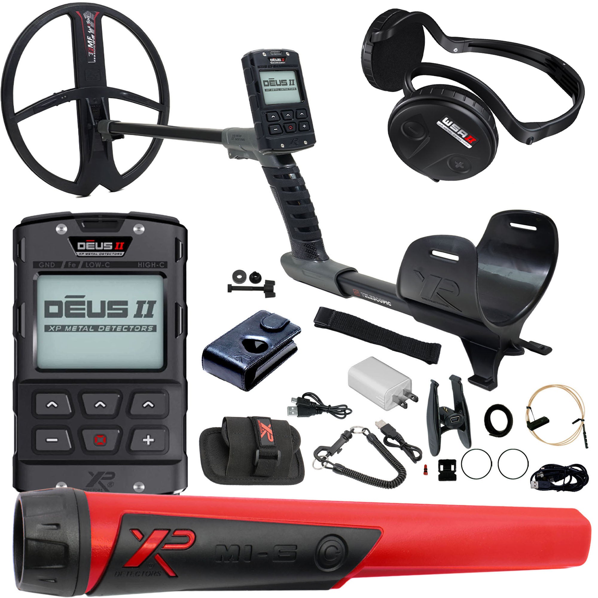 XP DEUS II Fast Multi Frequency RC Metal Detector with 13x11" FMF Search Coil, MI-6, AND WSA II Headphones