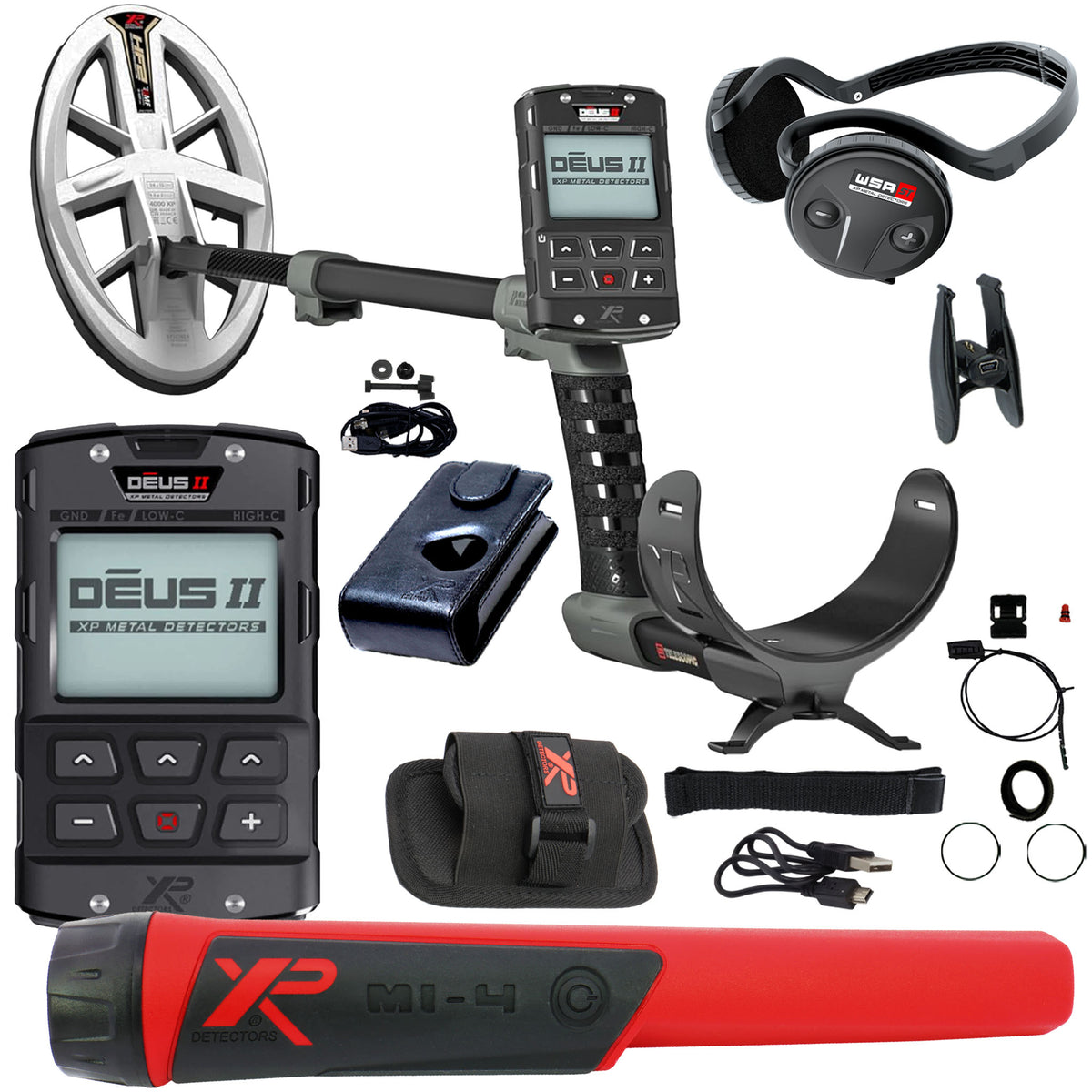 XP DEUS II Fast Multi Frequency RC + WSA ST Metal Detector with 9.5 X 5" FMF Search Coil with MI-4 Pinpointer
