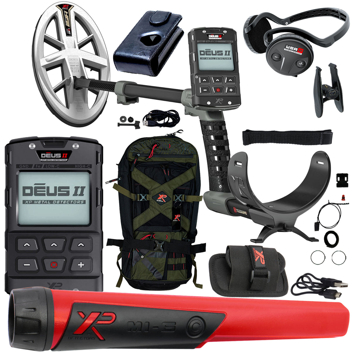 XP DEUS II Fast Multi Frequency RC + WSA ST Metal Detector with 9.5 X 5" FMF Search Coil with MI-6 Pinpointer and Backpack