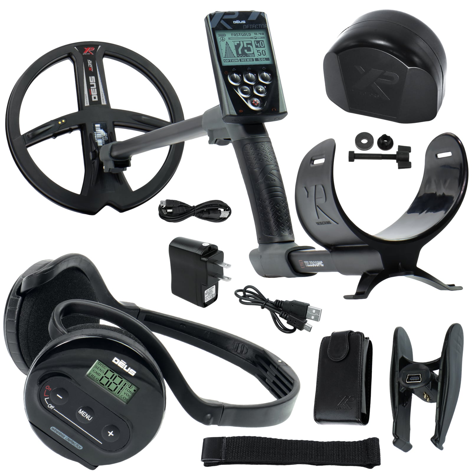 XP Deus Detector with Backphone Headphones, Remote, 9” X35 Search Coil (Open Box)