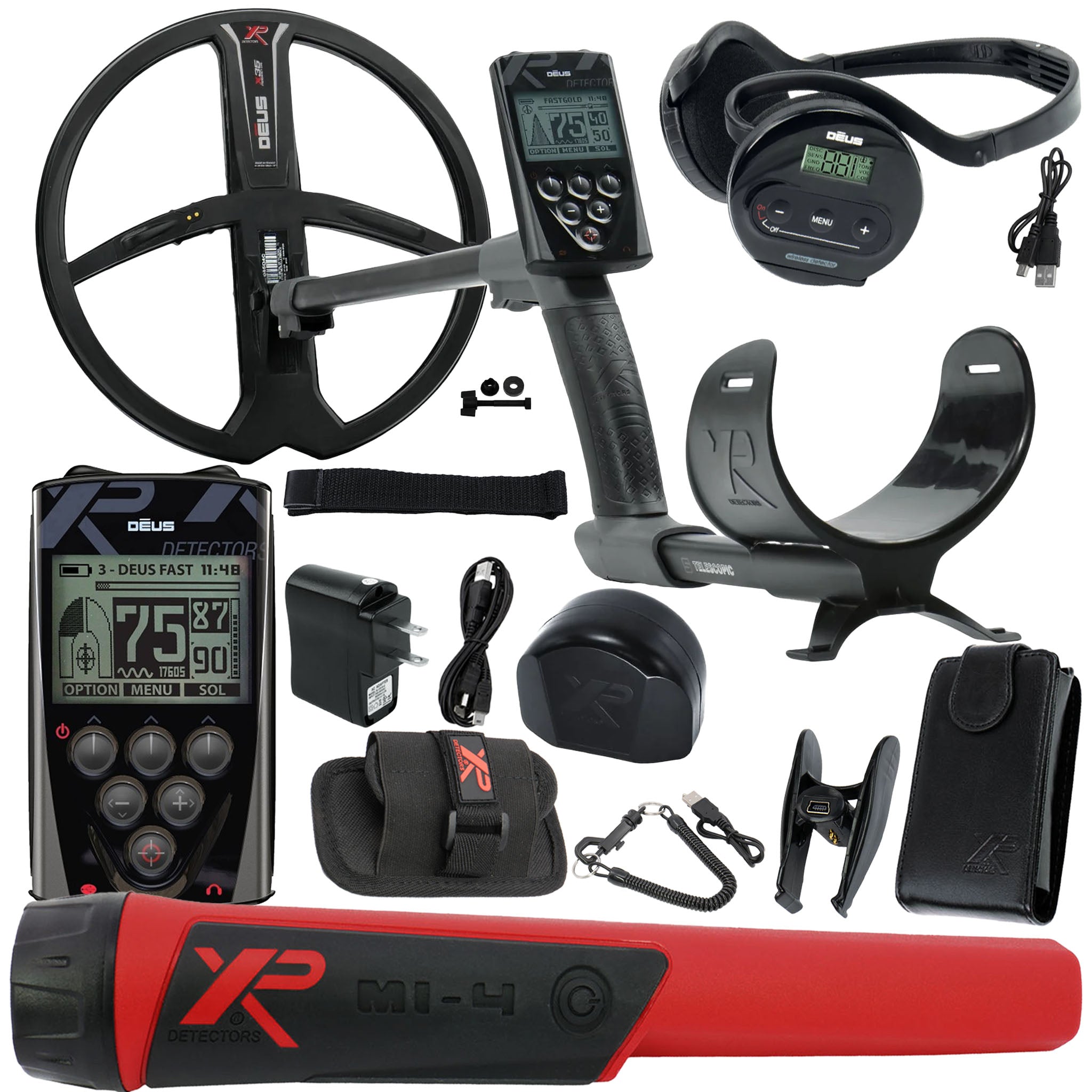 XP Deus Metal Detector with WS4 Wireless Headphones, Remote, 11” X35 Search Coil Starter Bundle