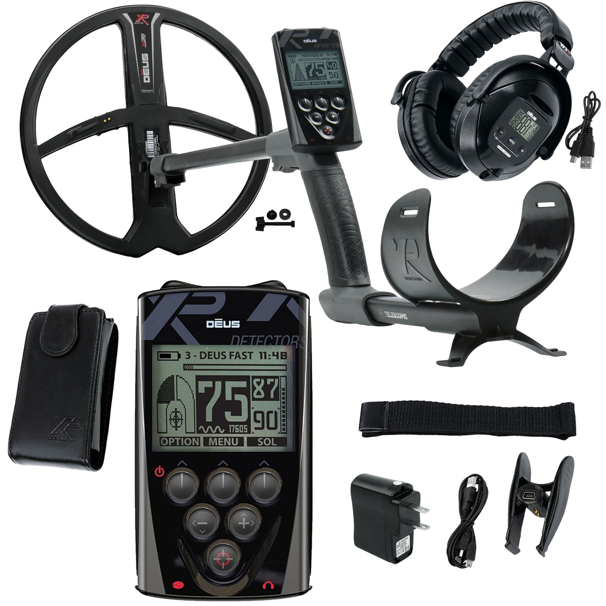 XP Deus Metal Detector w/ WS5 Wireless Headphones, Remote, 11” X35 Search Coil