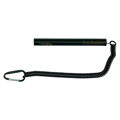 Black magnetic tool with lanyard on a white background