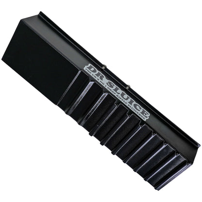 A black plastic sluice box with a ribbed, bottom surface and a silver 'DR. SLUICE' logo printed on the side, shown on a plain white background.