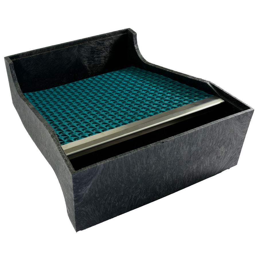 Overhead view of one of the separator trays with a green Micro Dream Mat inside