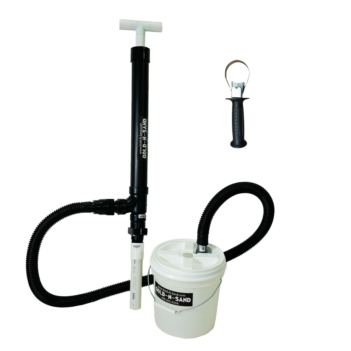 Gold-N-Sand X-Stream Hybrid Pro hand dredge with Ergo Handle, 6 foot hose and 2 gallon bucket, assembled