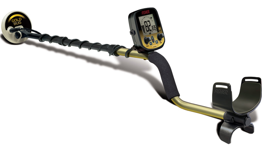 The Fisher Gold Bug Pro CC metal detector shown with the round coil attached, facing to the left.