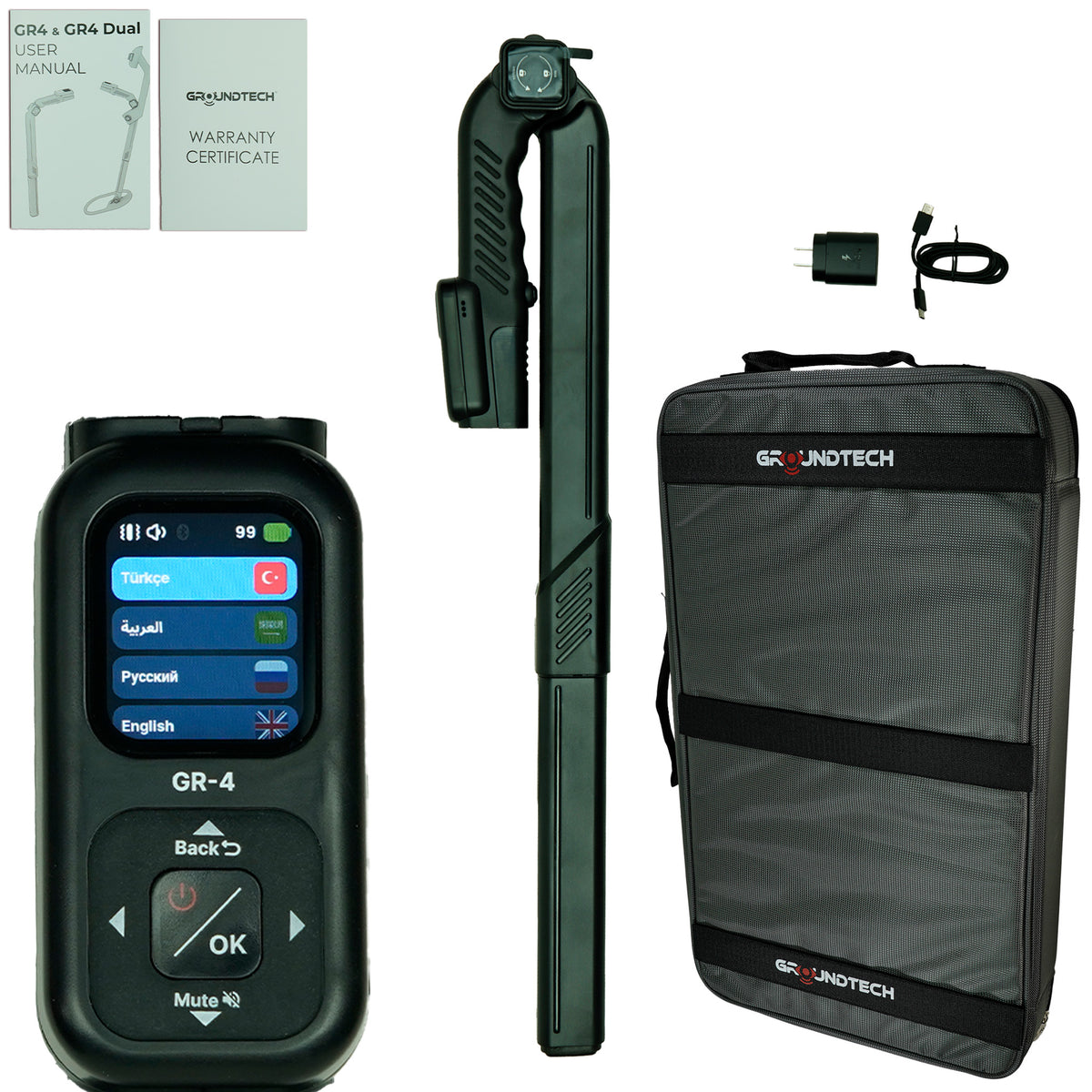 Groundtech GR-4 device with accessories on a white background