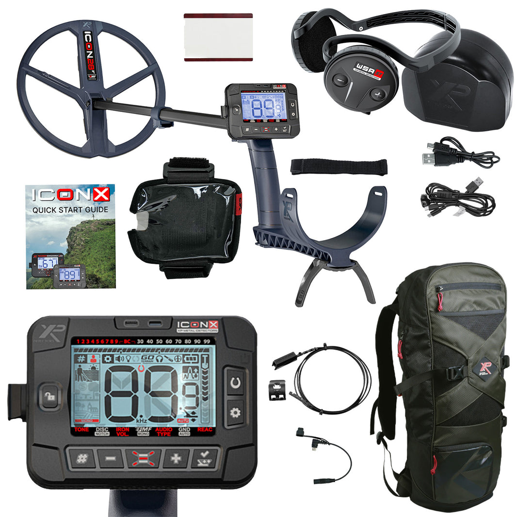 XP ICONX Metal Detector with WSA ST Headphones, 11 in FMF Coil and Backpack 240
