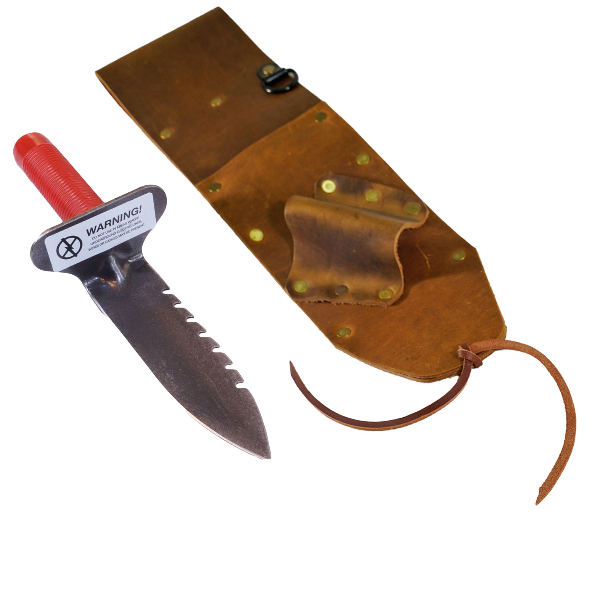 Brown Leather Sheath LEFT Sided & Lesche Digging Tool LEFT Serrated