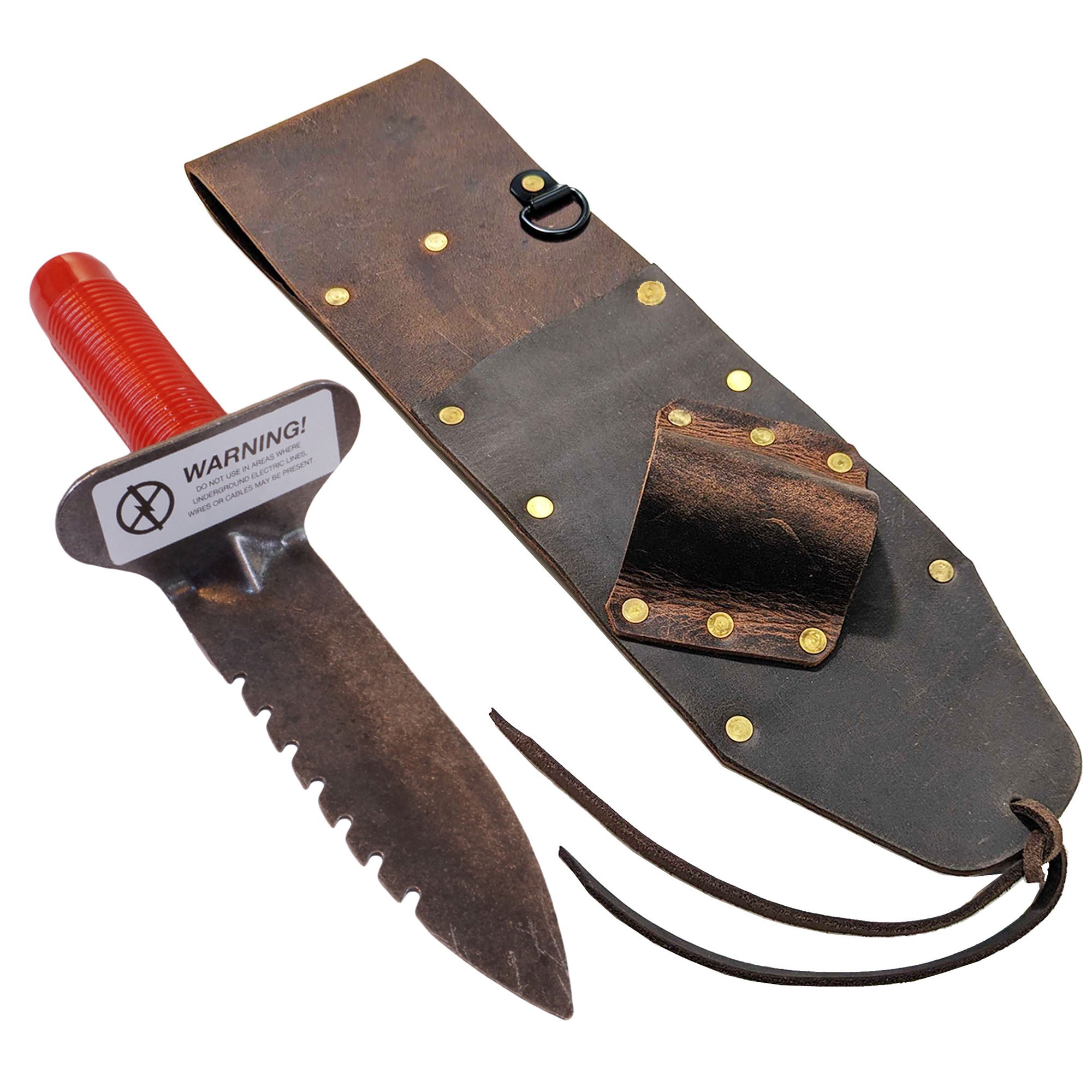 Brown Leather Sheath LEFT Sided & Lesche Digging Tool RIGHT Serrated