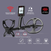 Nokta Legend 2 waterproof metal detector with technical feature callouts and IP68 rating specifications