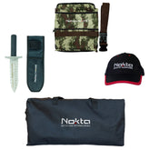 Nokta 4-piece treasure accessory kit with carrying bag, camo pouch, digger and hat