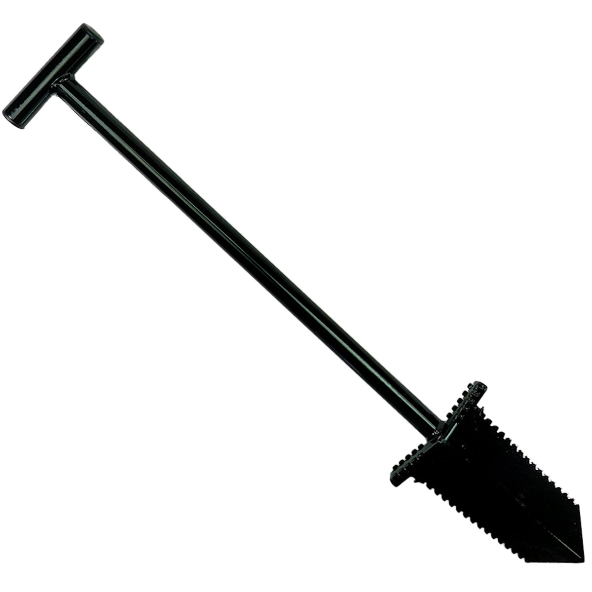 Close-up of NX-7 shovel blade showing double serrated cutting edges