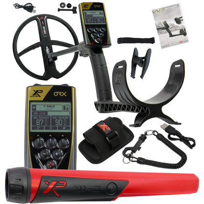 XP ORX metal detector with accessories on a white background