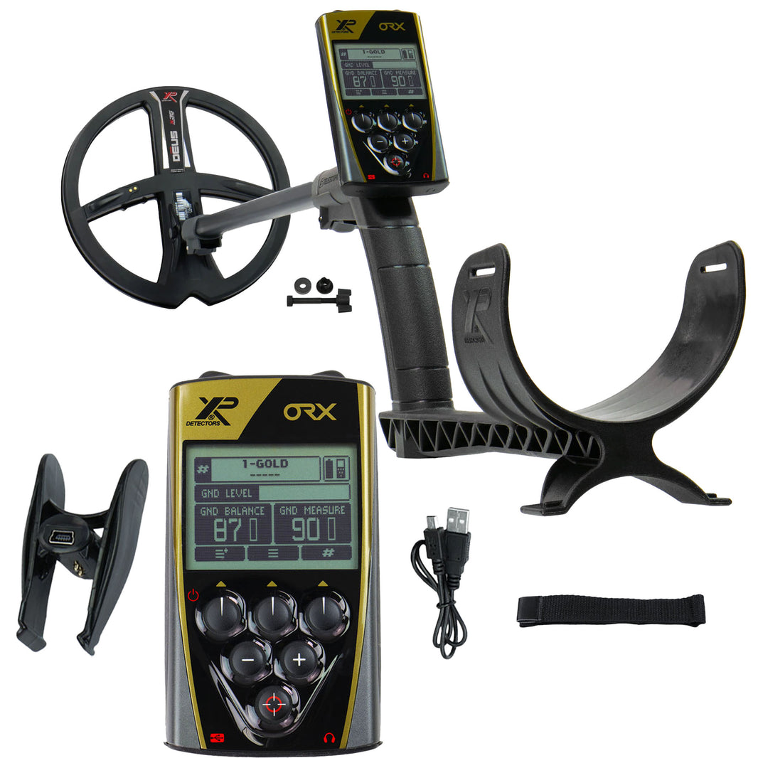 XP ORX wireless metal detector with 9-inch X35 coil, yellow and black control box, S-telescopic stem