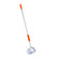 A long-handled sand scoop with a silver metal shaft, a white mesh basket, and bright orange plastic accents on the handle, shown against a plain white background.