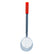 A metal sand scoop with a long silver handle and a bright red textured grip, shown against a plain white background.