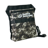 The image shows a camouflage metal detector finds pouch