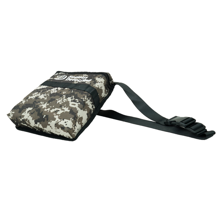 Side view of the camouflage finds pouch included in the Serious Detecting kit. 