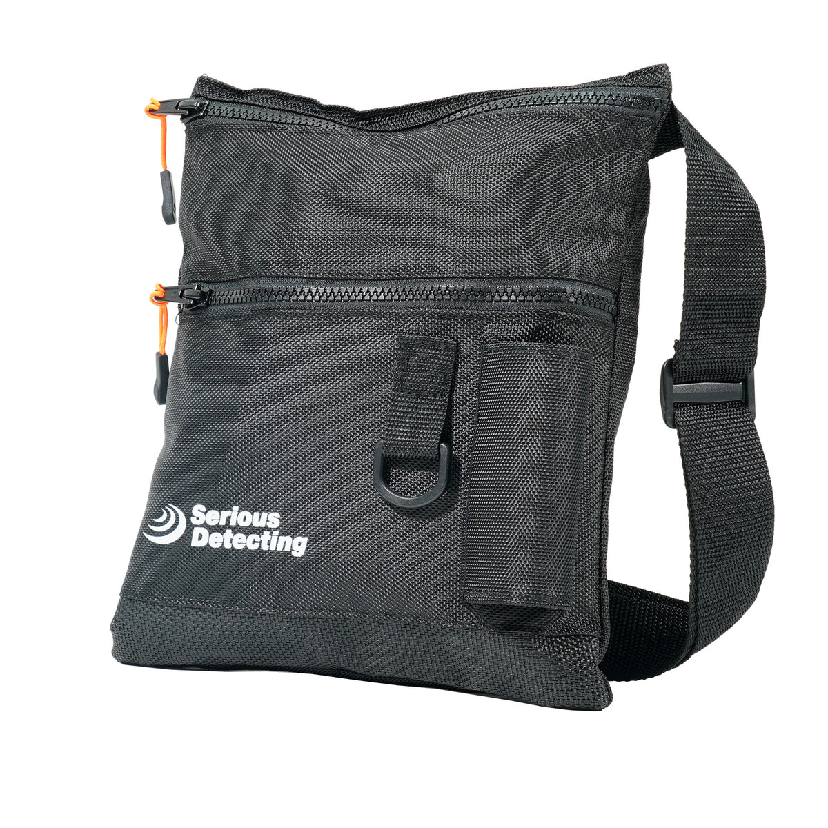Serious Detecting mesh beach finds pouch, front view with both zippered pockets closed