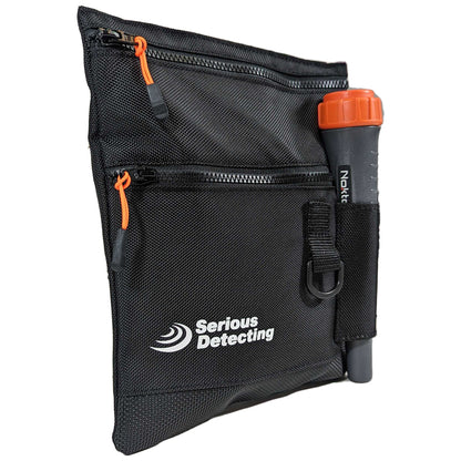 Serious Detecting Beach Finds Bag at a 3/4 angle with pinpointer example