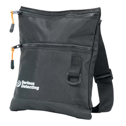 Serious Detecting mesh bottom beach finds bag with dual zippered compartments and adjustable waist belt for water hunting