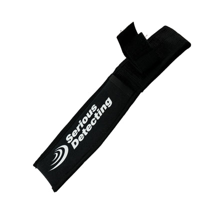 Close-up of Serious Detecting belt sheath Velcro strap securing hand digger tool