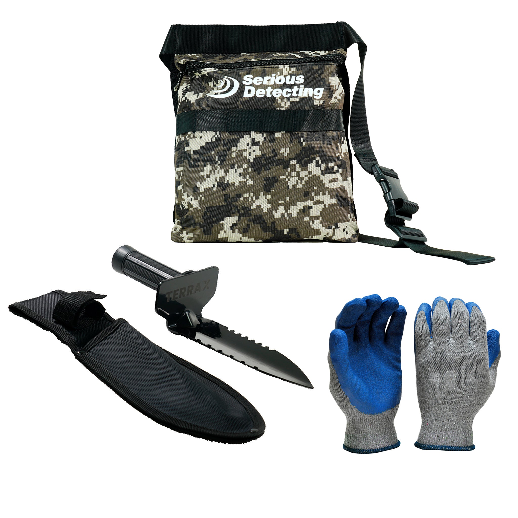 Serious Detecting Kit: Pouch, TerraX Digger, and Gloves for Treasure Hunting