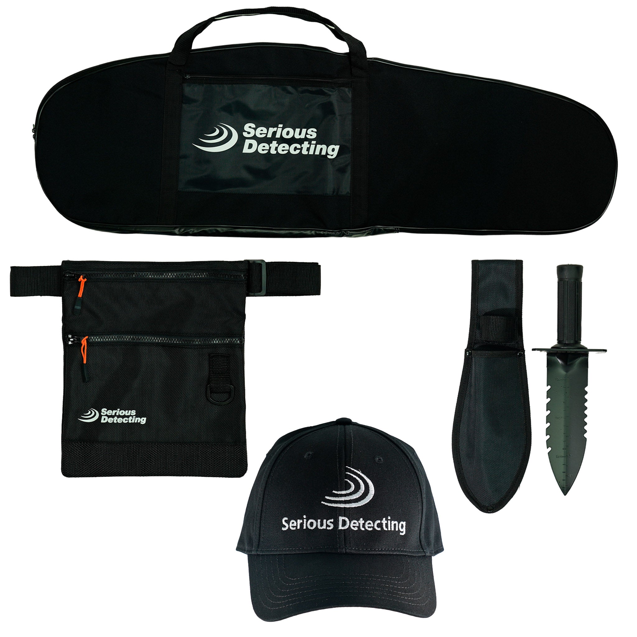 Serious Detecting Kit: Pouch, Carrybag, Cap, and TerraX Digger for Treasure Hunting