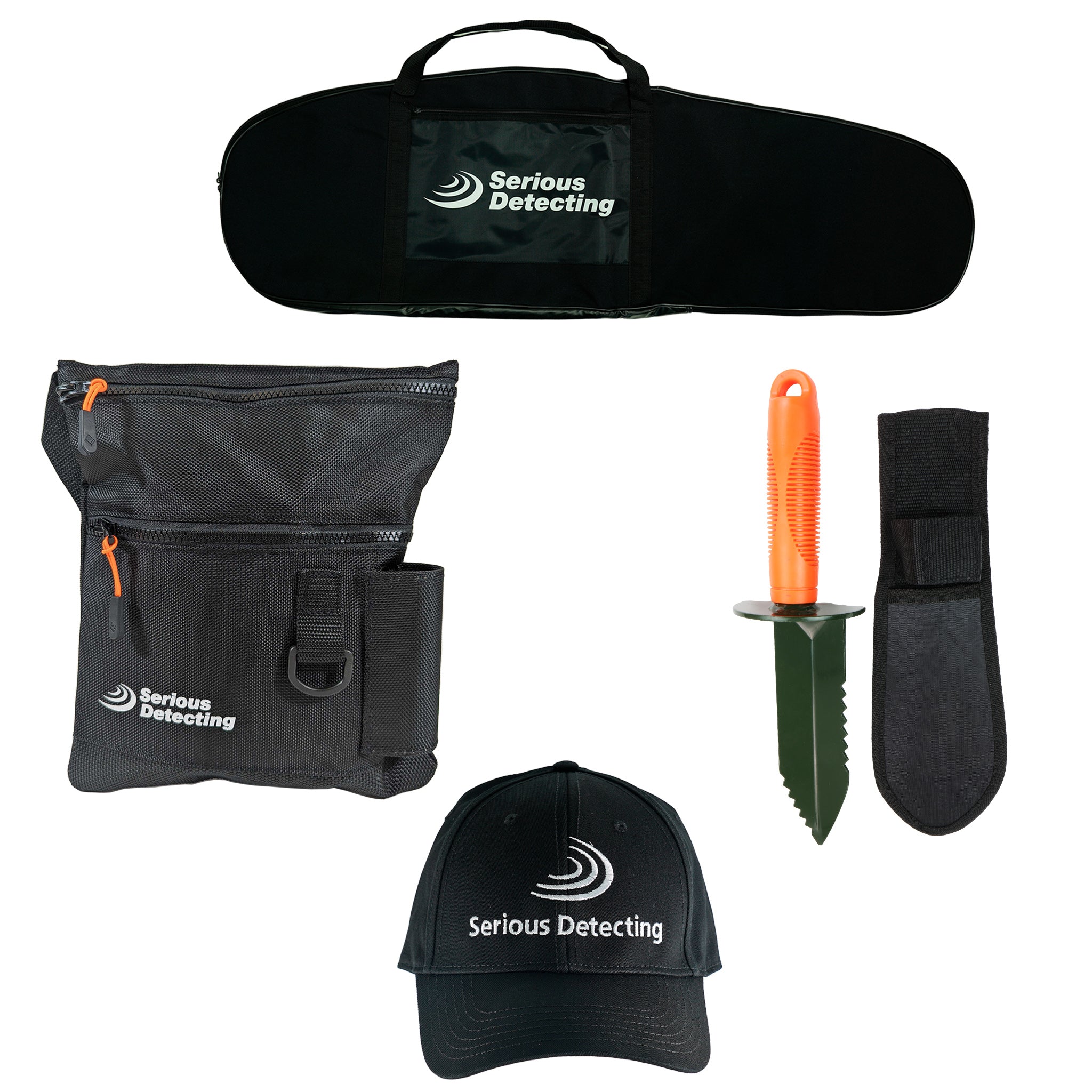 Serious Detecting Kit: Pouch, Carrybag, Cap, and TerraX Digger for Treasure Hunting