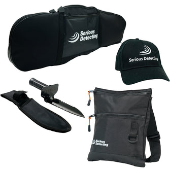 Serious Detecting Kit: Pouch, Carrybag, Cap, and TerraX Digger for Treasure Hunting