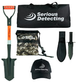 Serious Detecting Kit:  Pouch, Carry bag, Cap, Digger & Shovel for Treasure Hunting