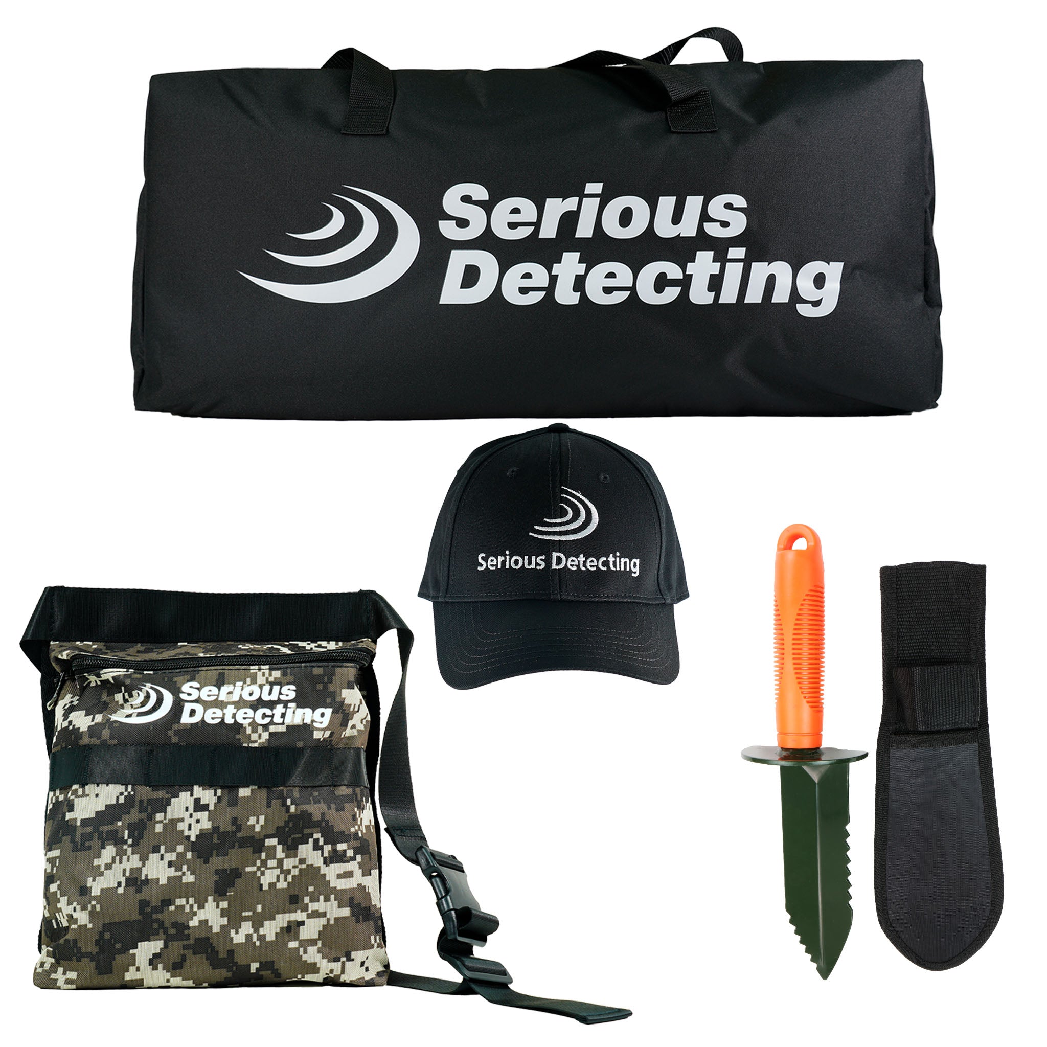 Serious Detecting Kit: Pouch, Carrybag, Cap, and Digger for Treasure Hunting