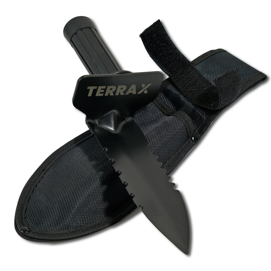 TerraX double serrated hand digger with black belt sheath