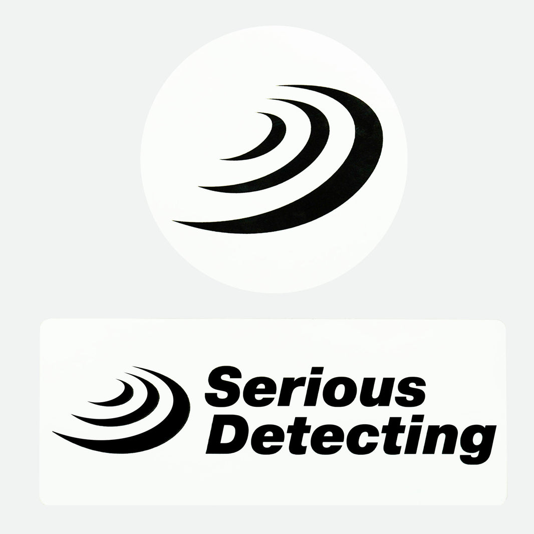 The serious detecting logo on a rounded sticker and rectangular sticker