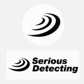 The serious detecting logo on a rounded sticker and rectangular sticker