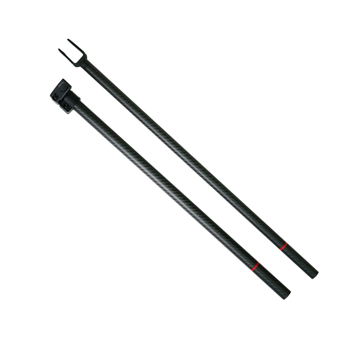 Steve's Detector Rods black carbon fiber 2-piece Manticore shaft showing twill pattern finish