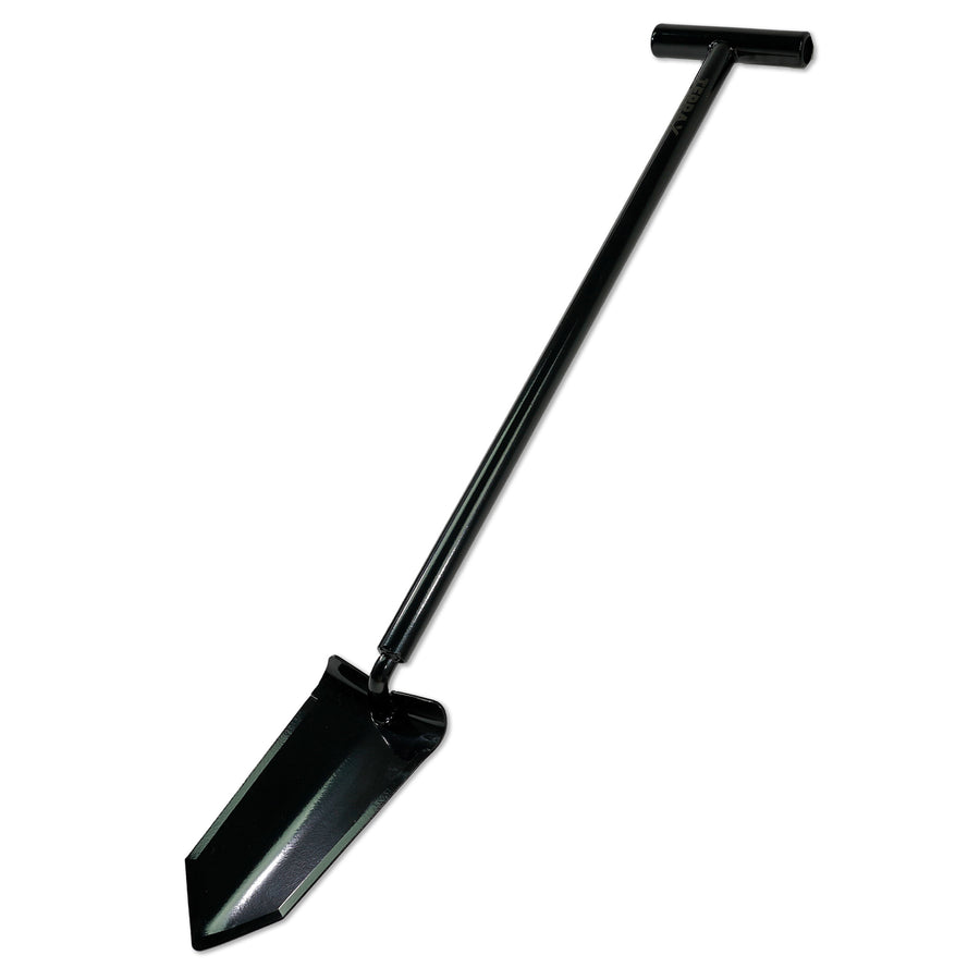 Detail view of TerraX hand digger serrated blade edge for precise digging