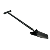 TerraX T-handle shovel blade showing pre-sharpened serrated cutting edges
