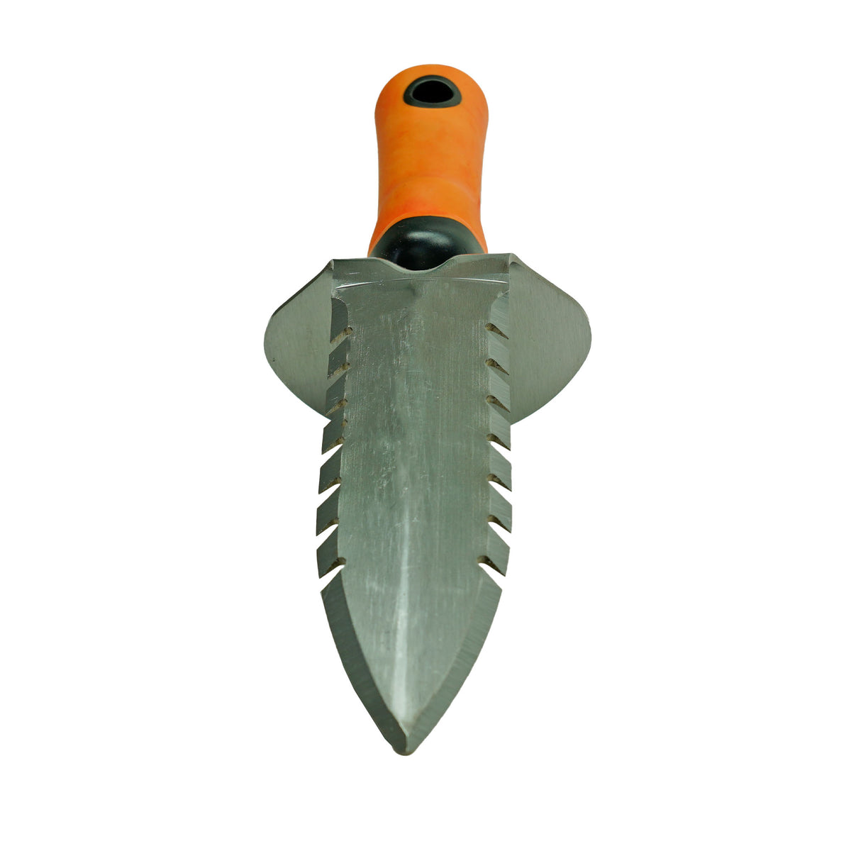 TerraX Digger with Orange rubber handle with silver double serrated edges backside