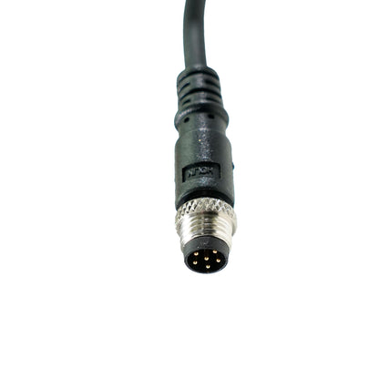 close up of a headphone connector for a DEUS II metal detector black and silver on a white background