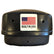 A black headphones bottom with a white sticker on the front featuring the American flag and the text 'BUILT IN USA'