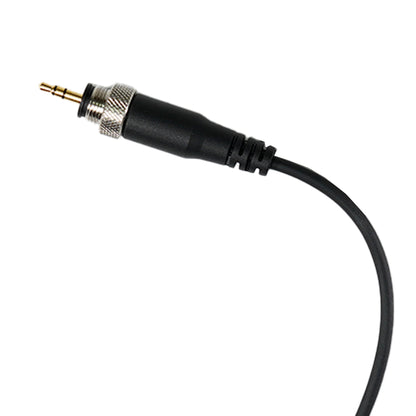 Black audio cable with 3.5mm plug on a white background.