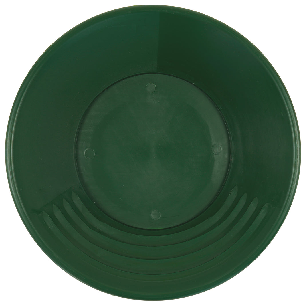 TerraX 14 in green plastic gold pan, top view showing riffles