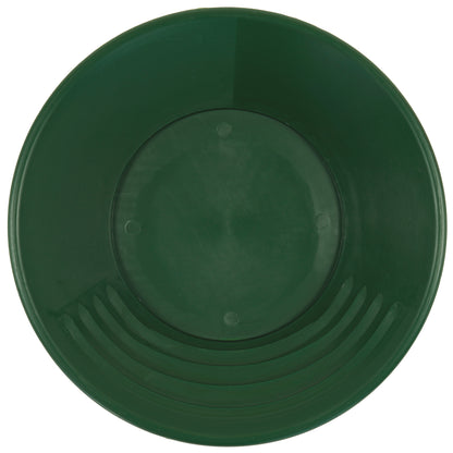 TerraX 14 in green plastic gold pan, top view showing riffles