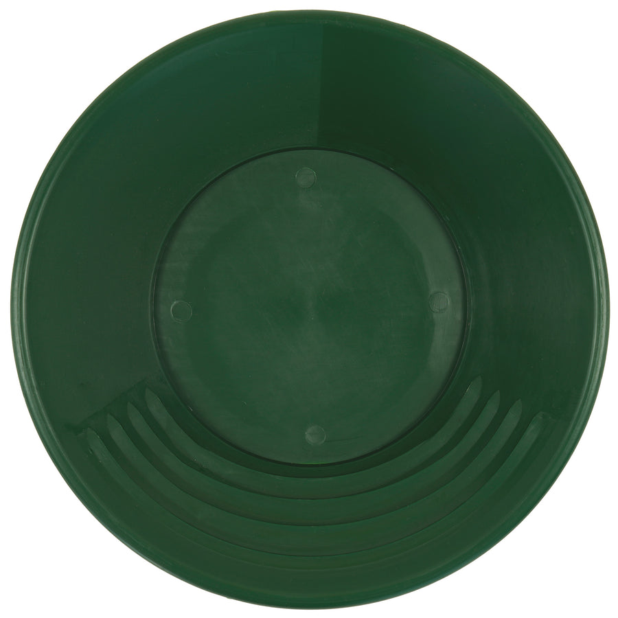 TerraX 14 in green plastic gold pan, top view showing riffles